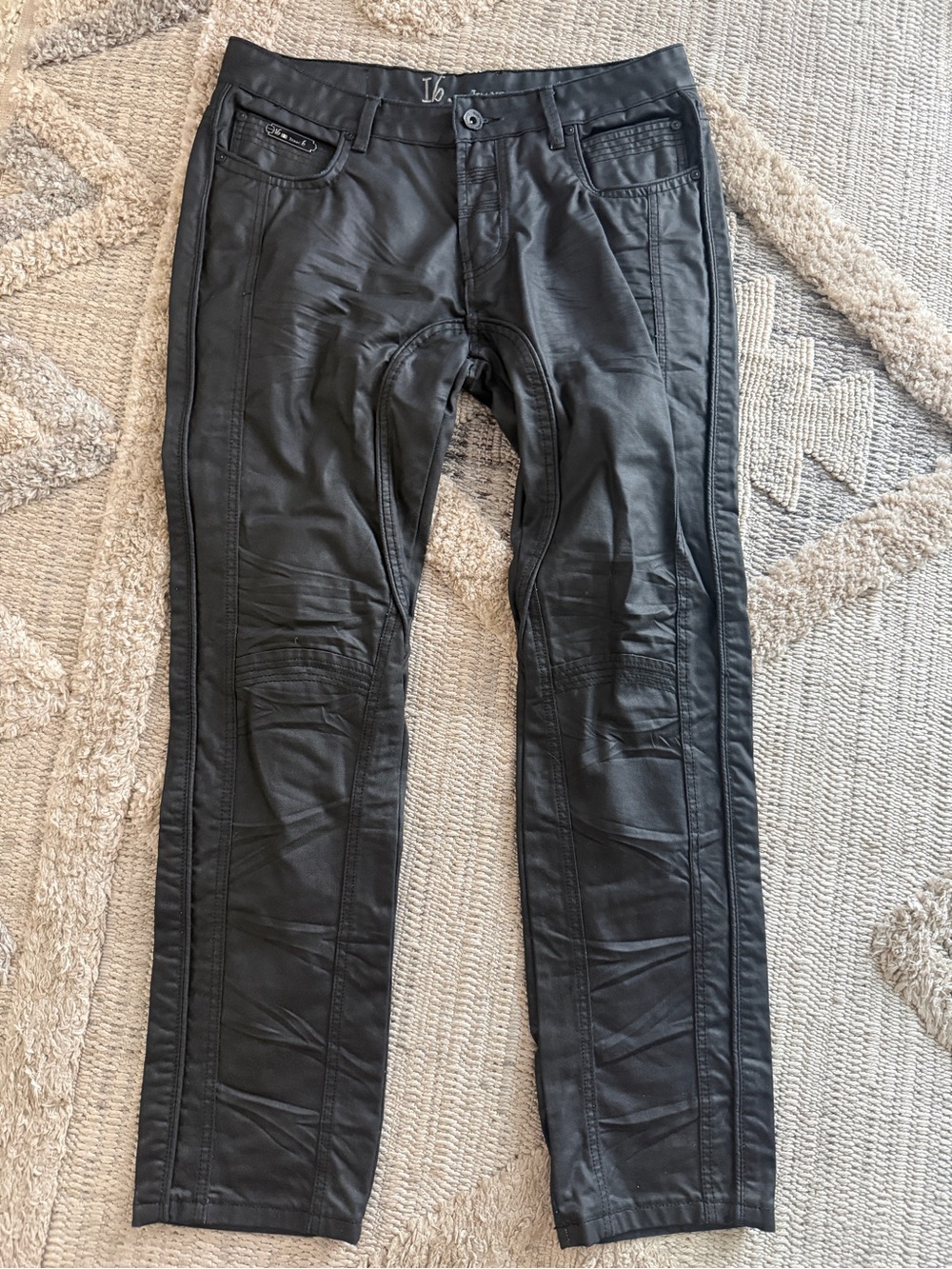 Men’s Moto Black Coated Jeans